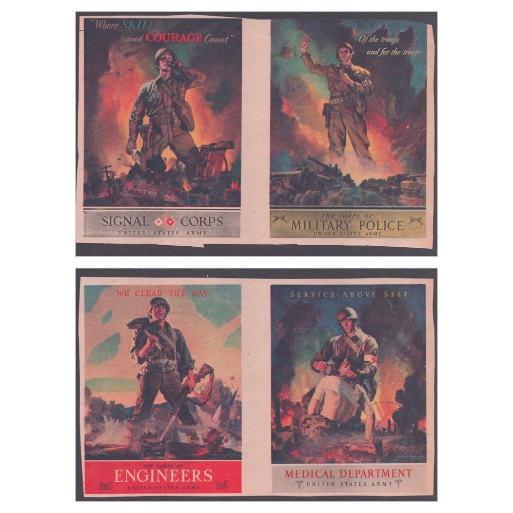 Vintage US Army Magazine Prints Lot 4 Panels Signal Corps MP Engineers Medical